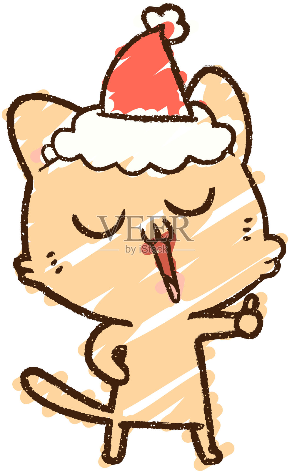 圣诞猫粉笔画设计元素图片