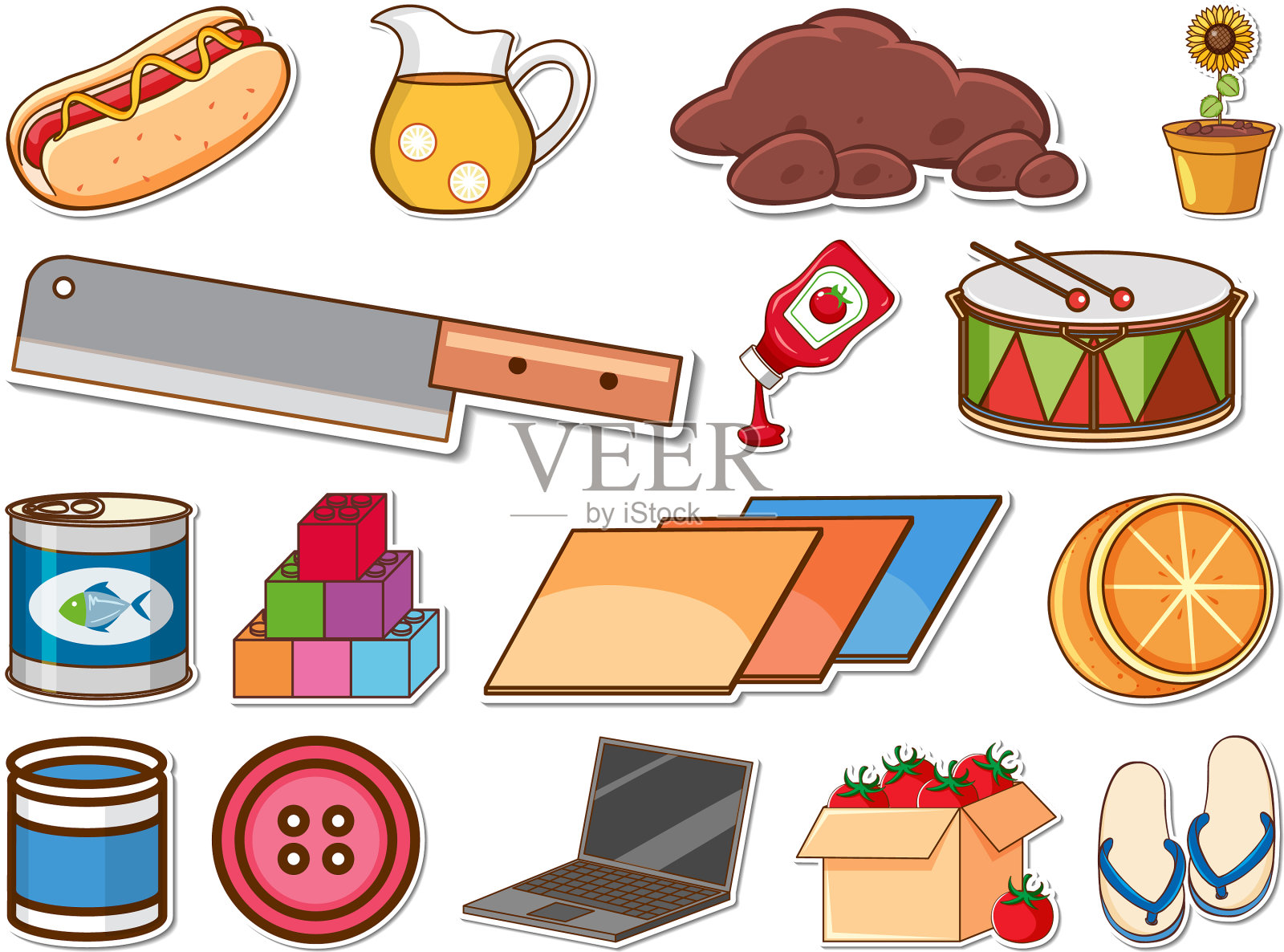 一组混合的日常物品插画图片素材