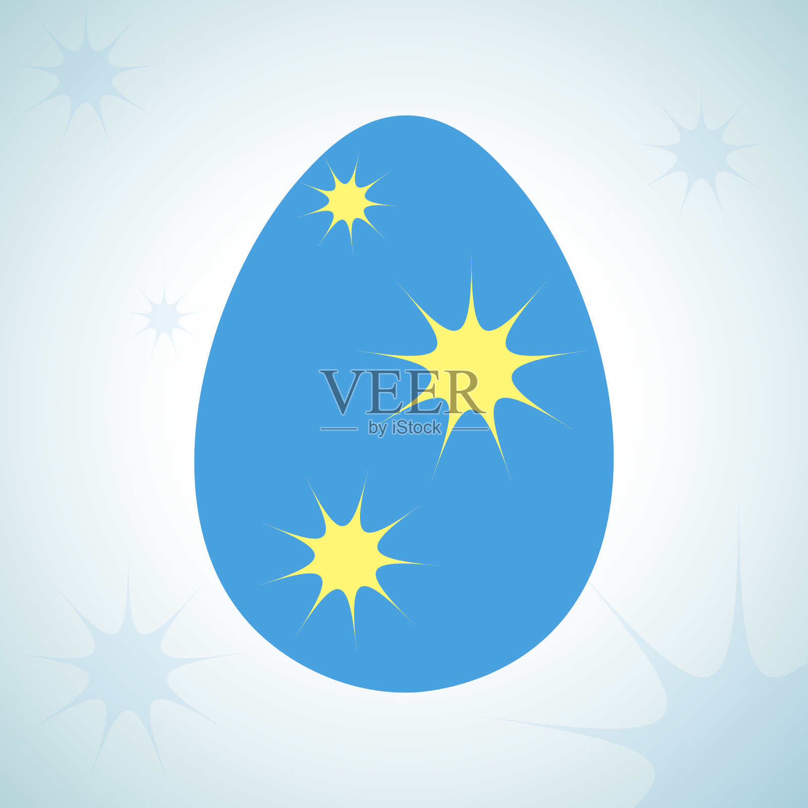 蓝色复活节彩蛋上的黄色装饰品设计模板素材