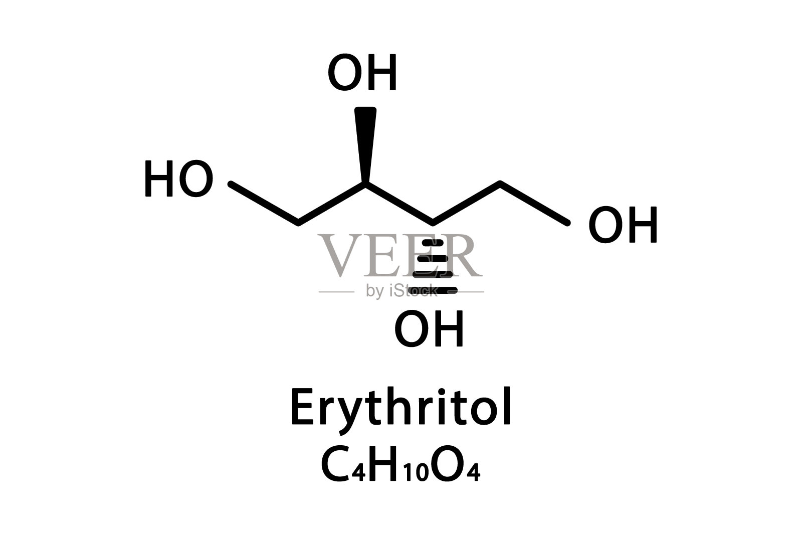 赤藓糖醇分子结构。赤藓糖醇骨架化学式。化学分子式矢量图插画图片素材