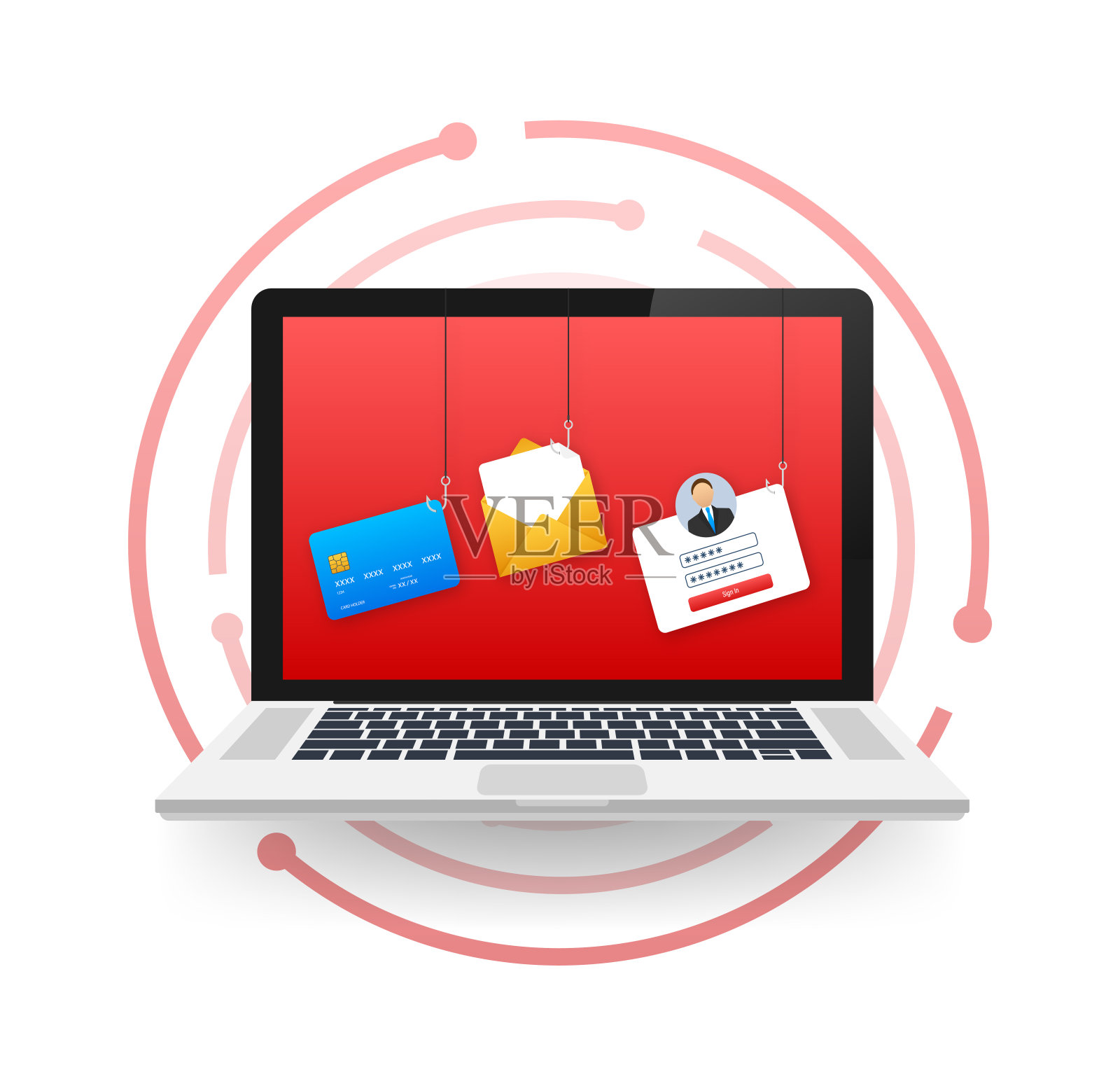 数据钓鱼与钓鱼钩,手机,互联网安全。矢量插图。插画图片素材