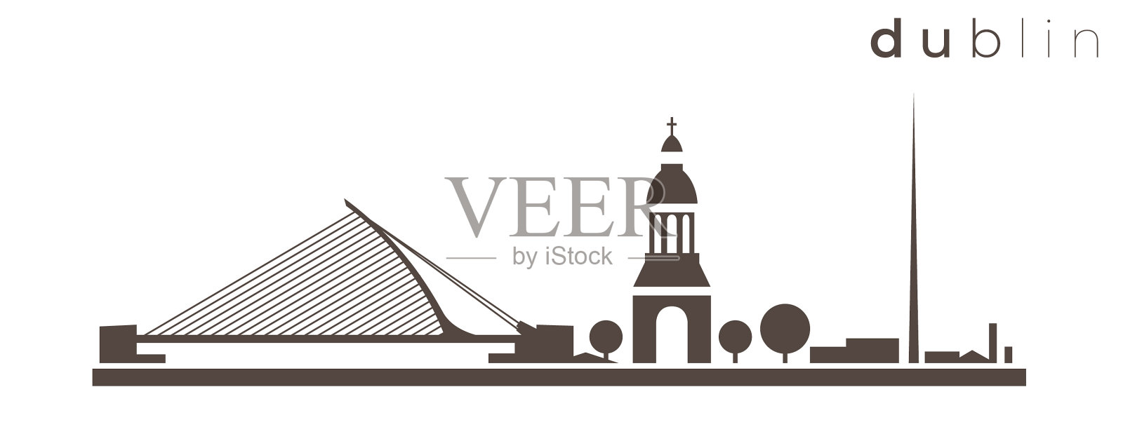 都柏林简单的单色时尚的天际线插画图片素材