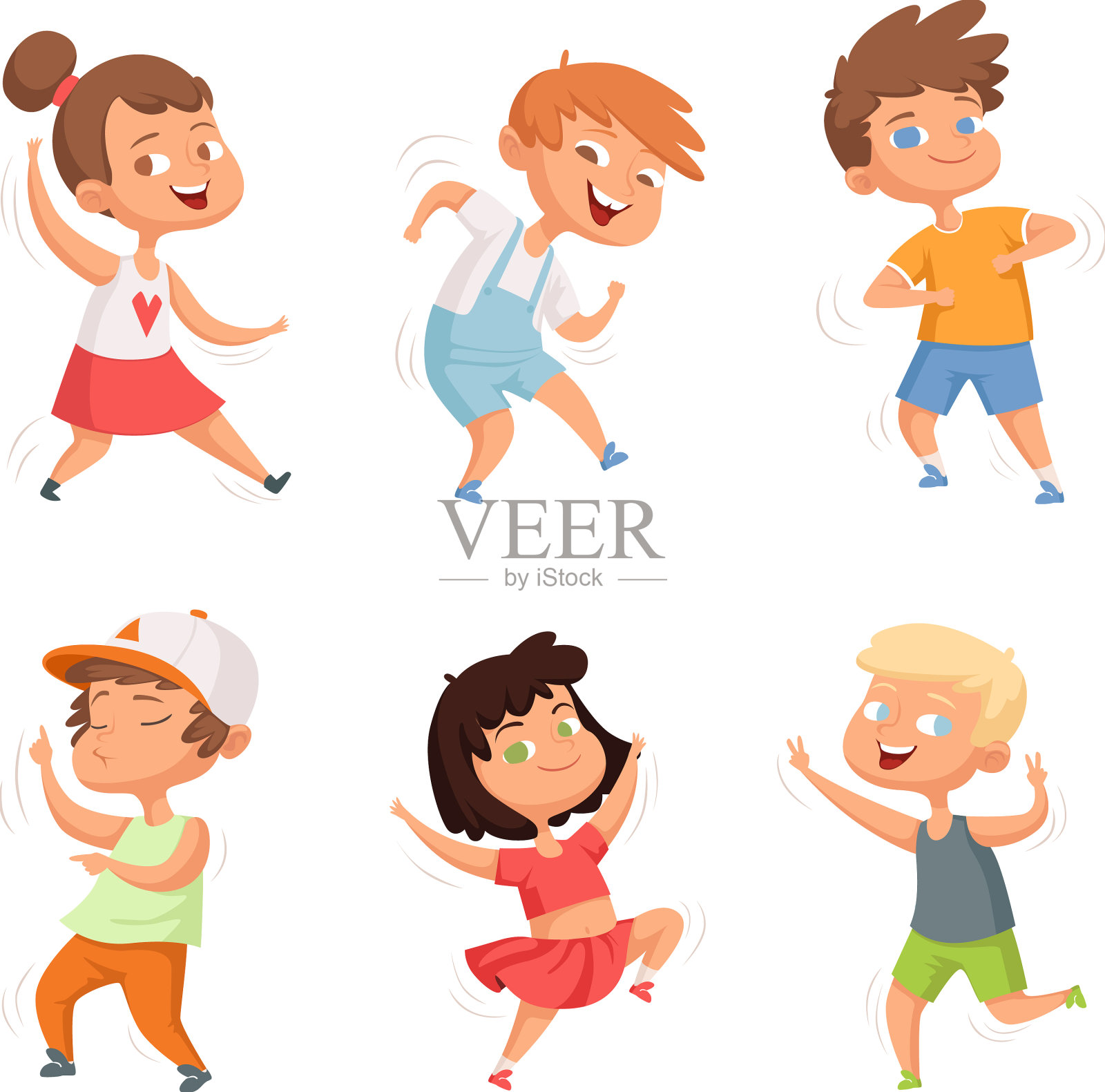 快乐的童年各种有趣的跳舞的孩子插画图片素材