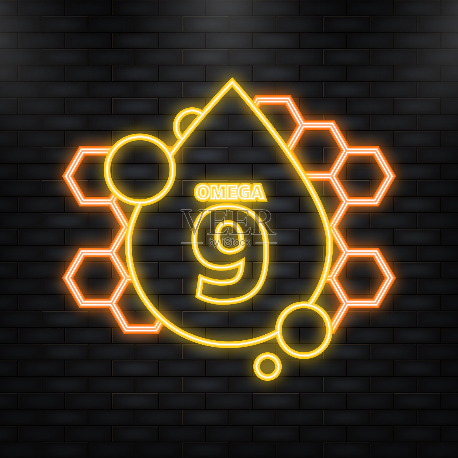 霓虹灯图标闪亮鱼油营养欧米茄9为插画图片素材