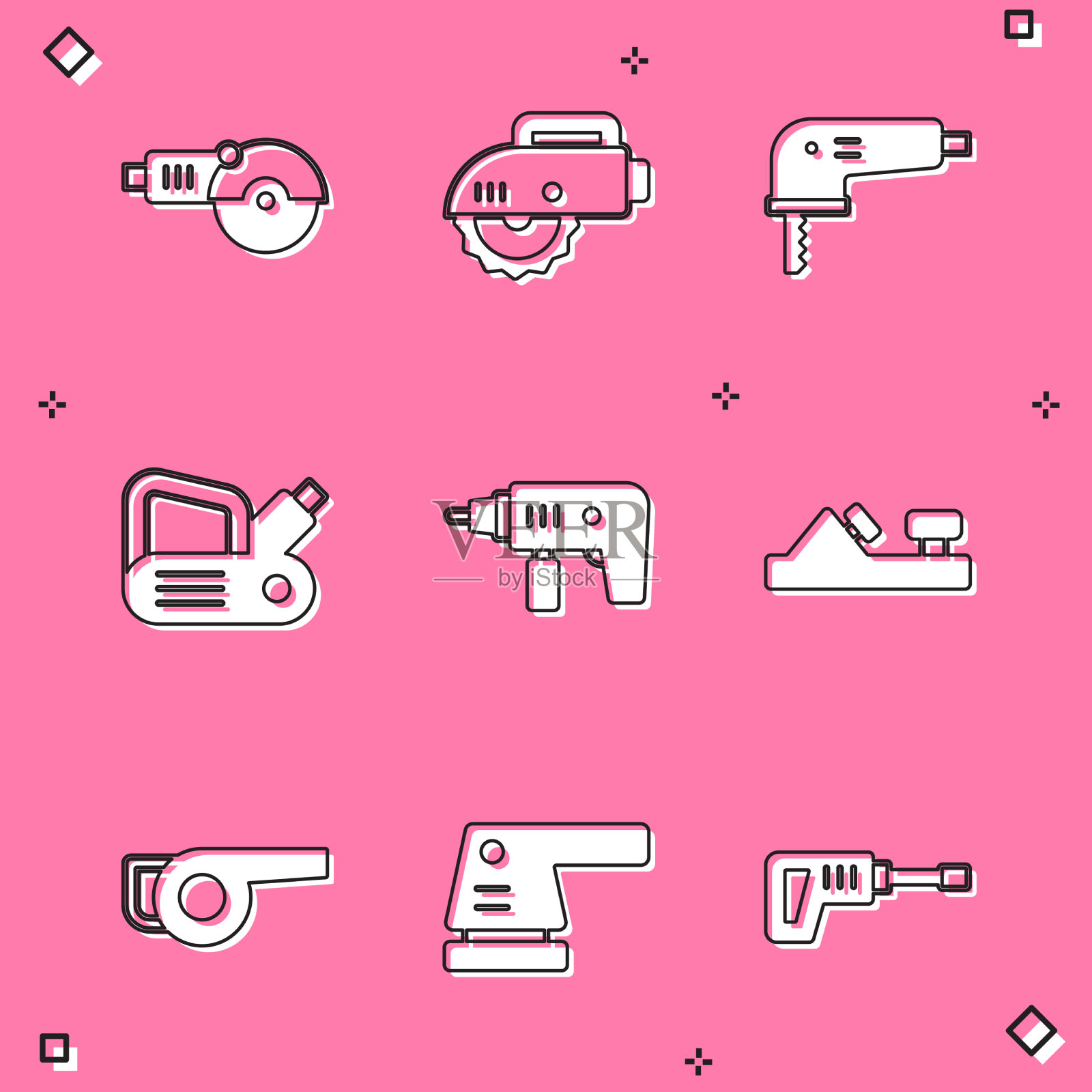 设置角磨机电动圆锯拼图图标素材