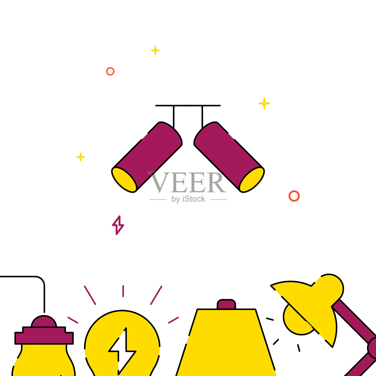 天花板射灯填充线图标,简单的矢量插图插画图片素材