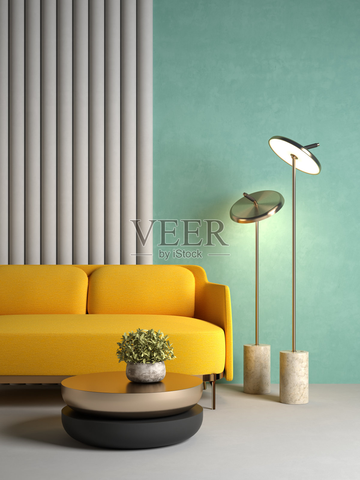 孟菲斯风格的概念室内3d插图照片摄影图片