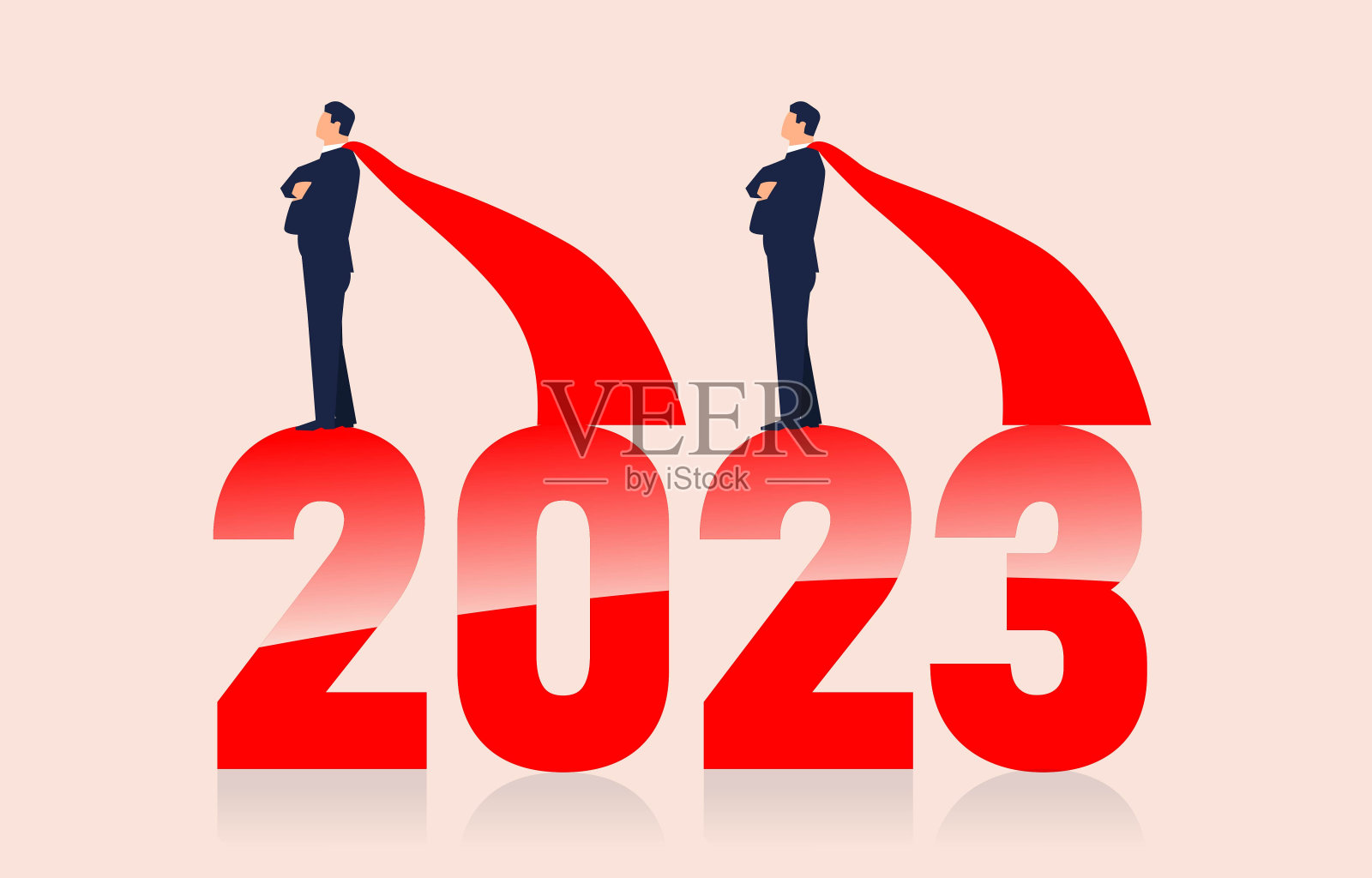 展望2023年,雄心勃勃的商人在海角站在2023年的数字,新的商业计划与新的商业目标插画图片素材