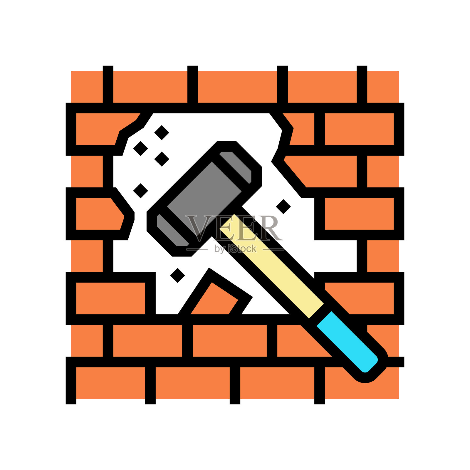 拆除墙壁彩色图标矢量插图插画图片素材