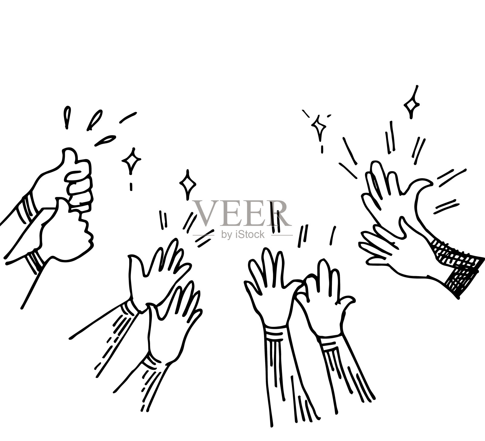 拍手的涂鸦。掌声和竖起大拇指的手势插画图片素材