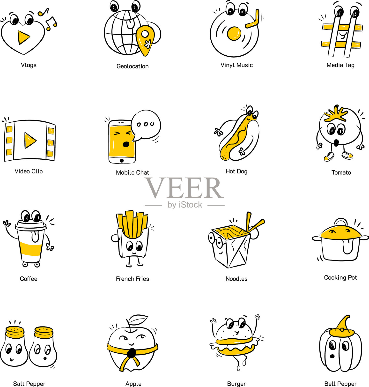 媒体和食物手绘图标插画图片素材