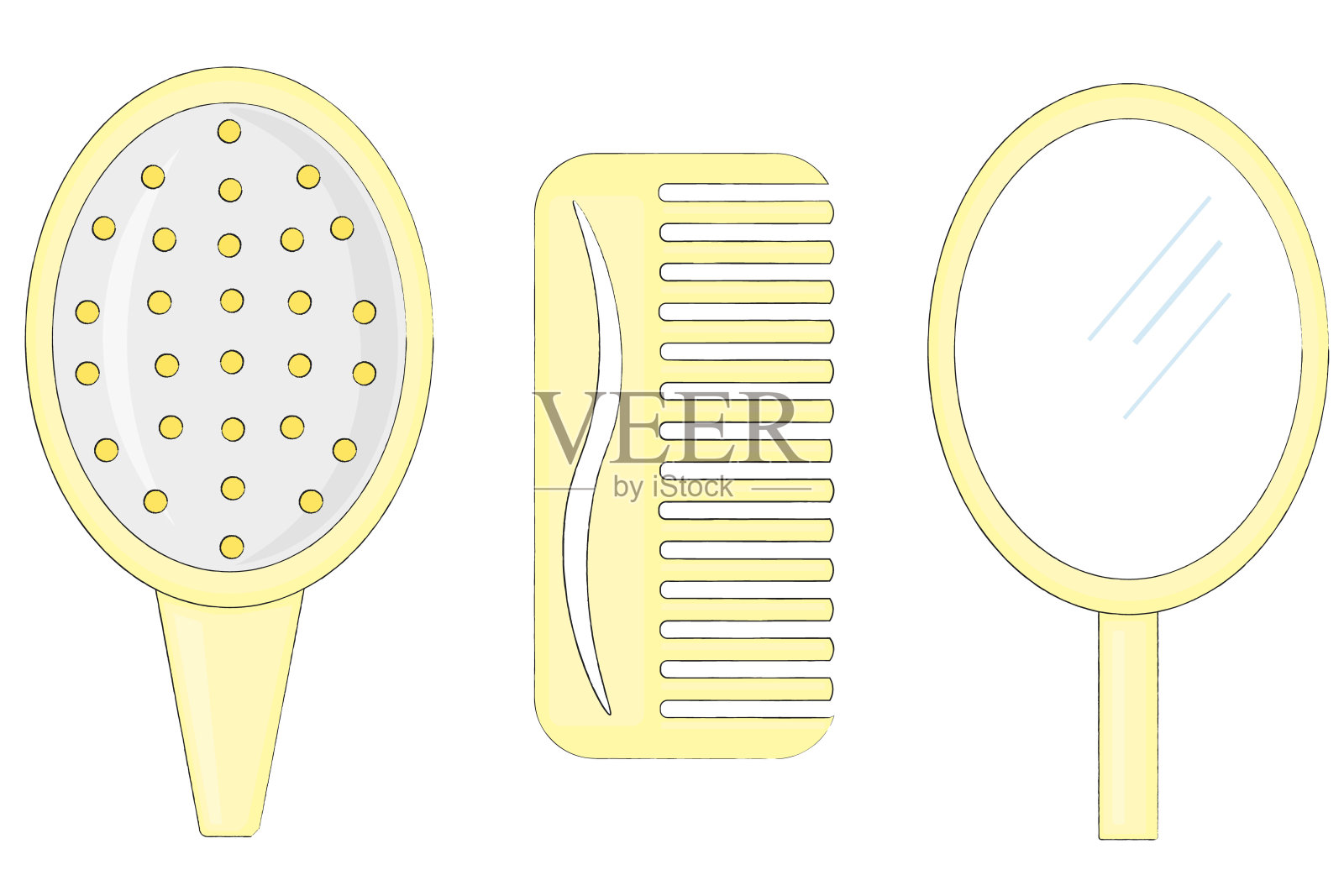 头发梳和镜子的插图插画图片素材