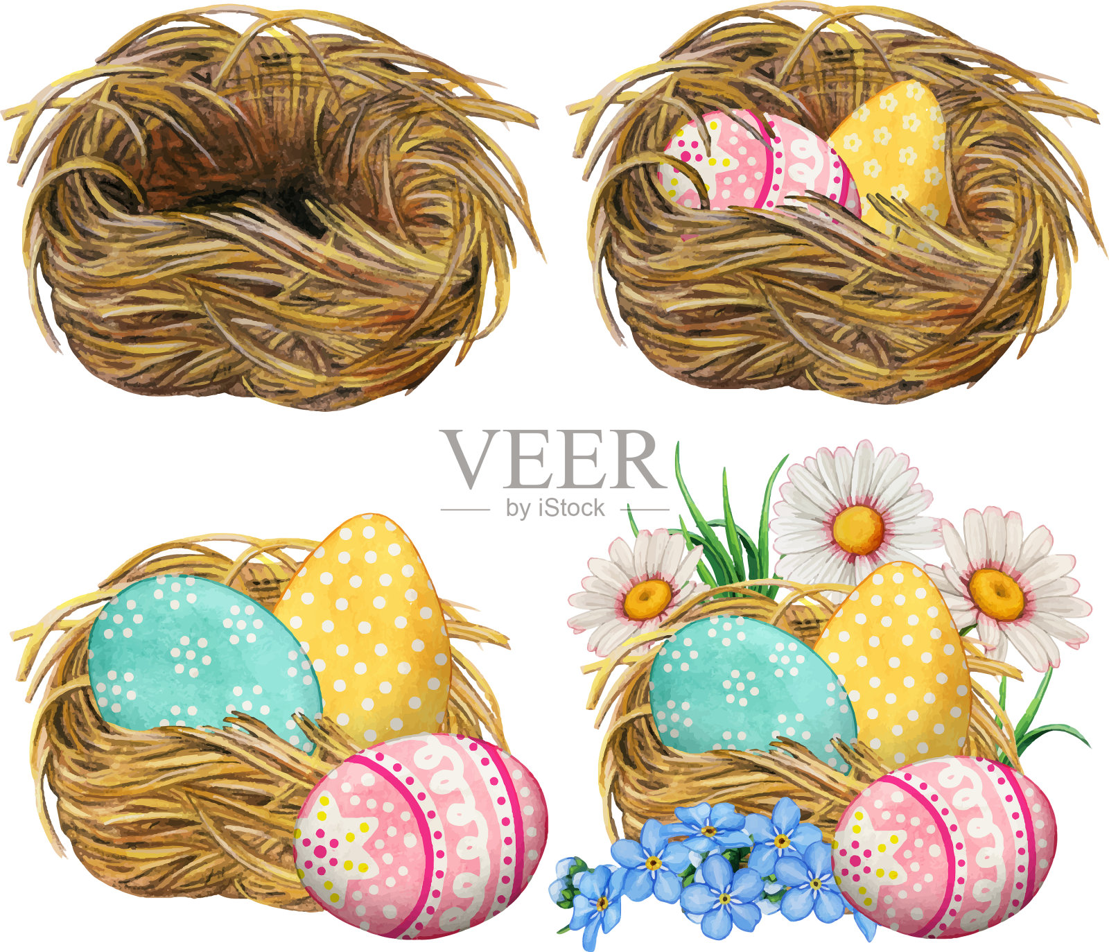 水彩鸟窝收藏插画图片素材