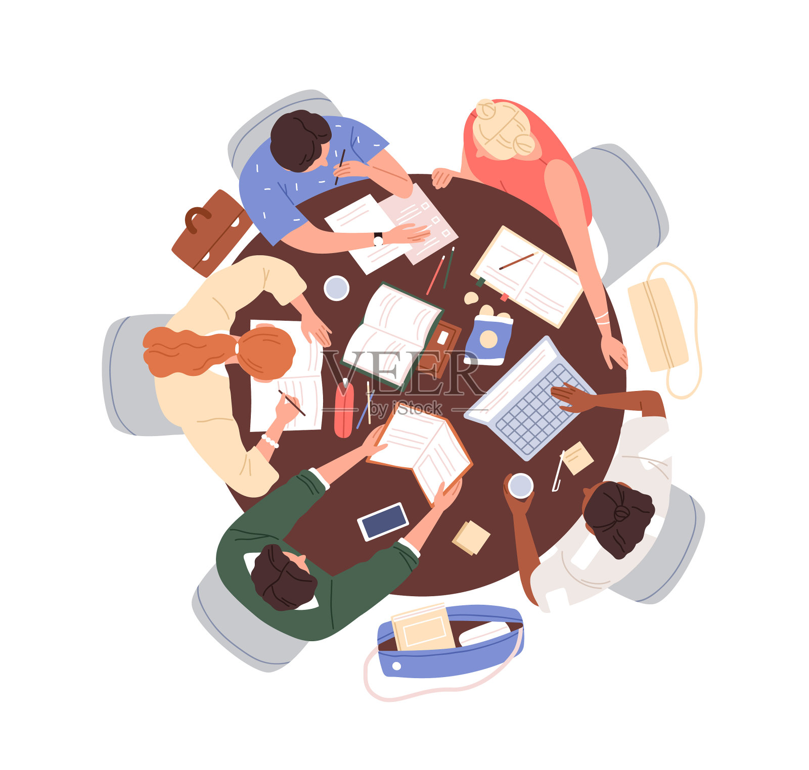 一群人在桌子上观看学生团队设计元素图片