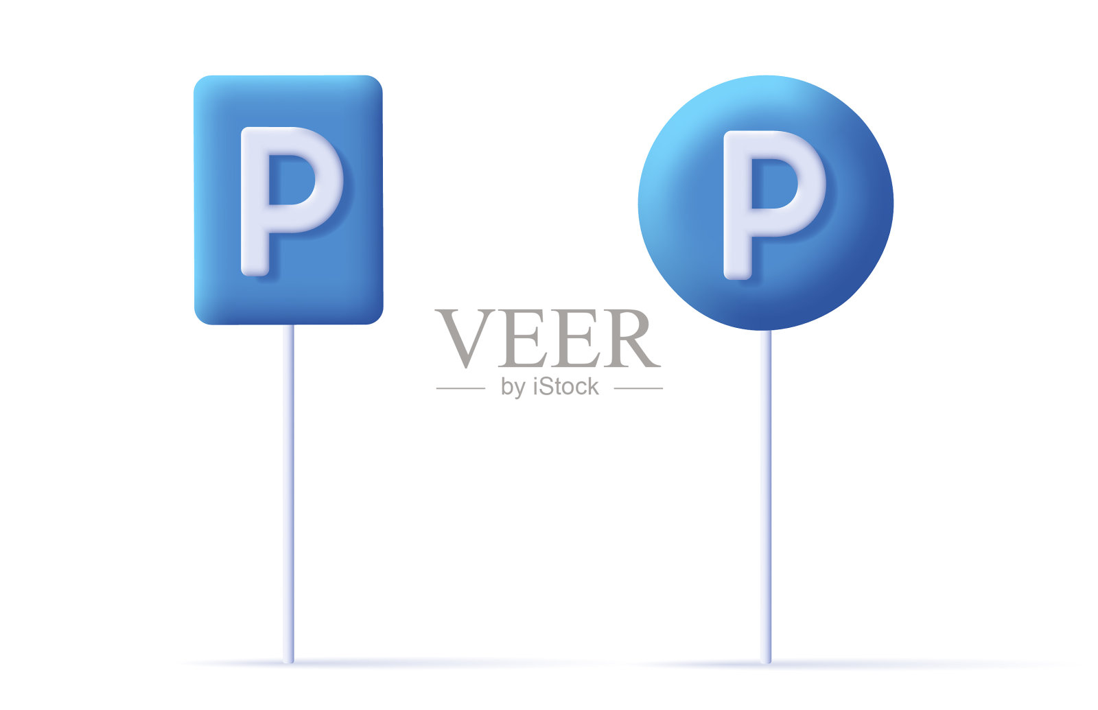 立体停车路标蓝色方形和圆形图标素材