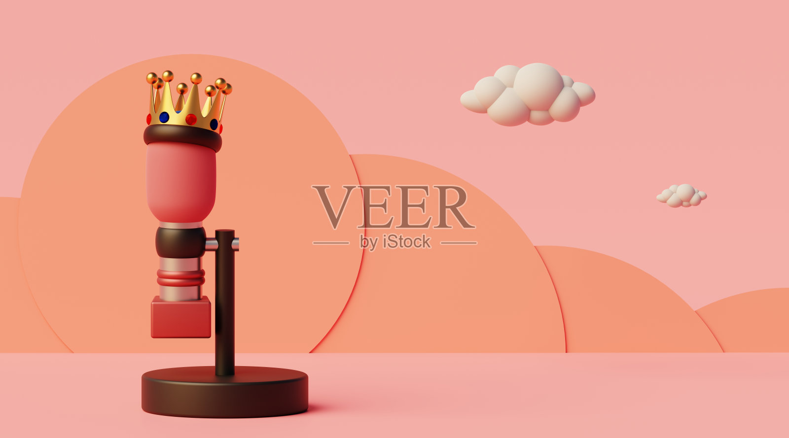 电视广播和播客的女王或者是在柔和的幻想背景下的头号歌手插画图片素材