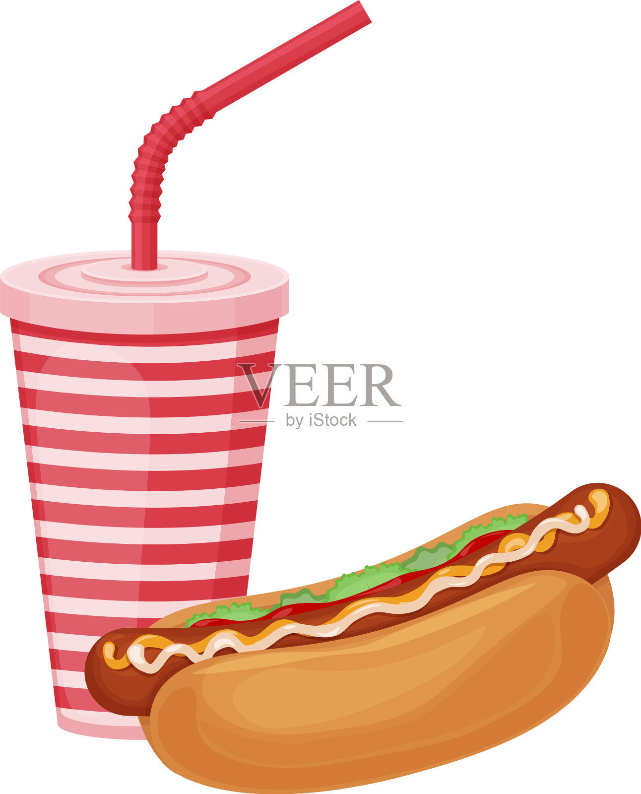 热狗,快餐,热狗和碳酸饮料插画图片素材