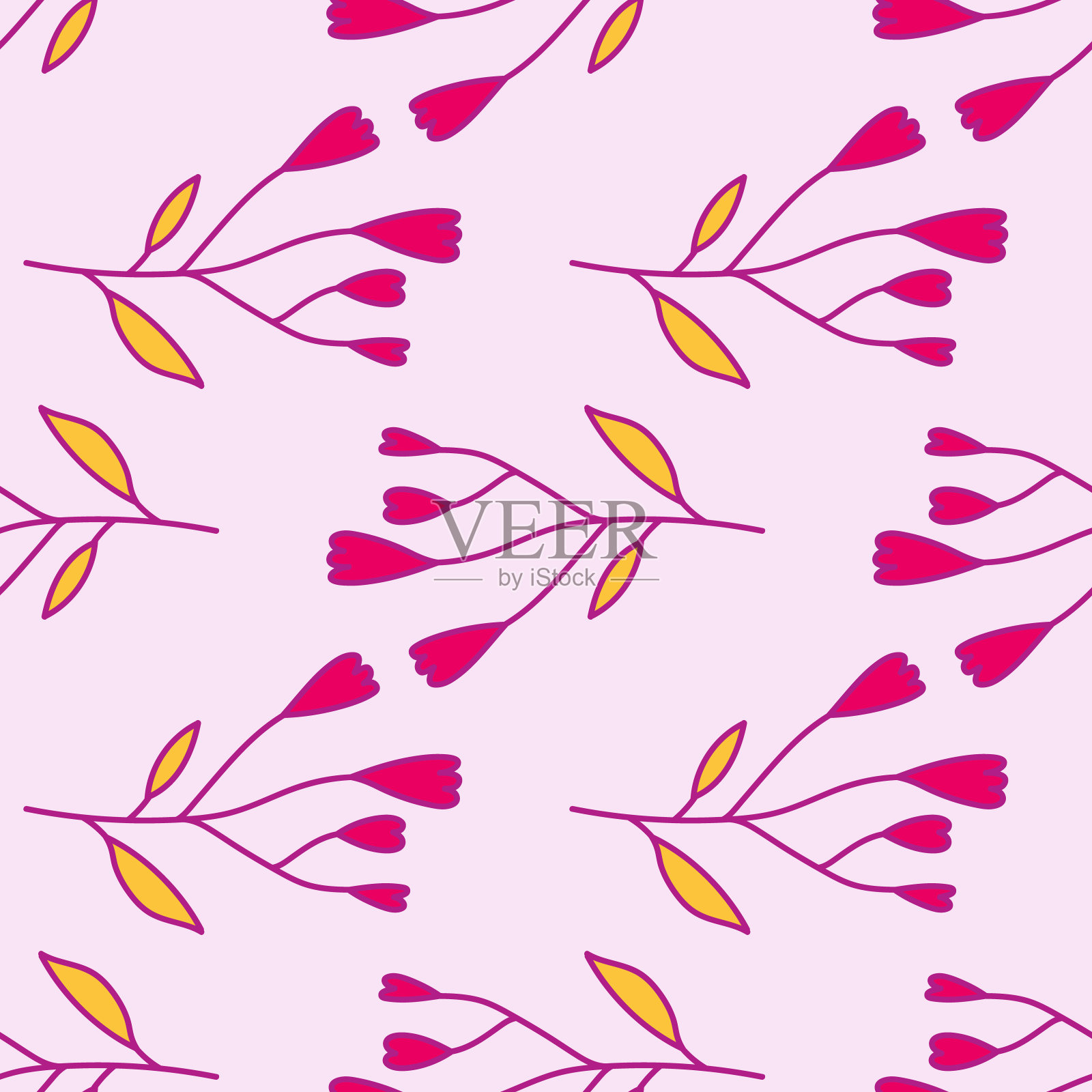 可爱的抽象花朵无缝图案。手绘花卉墙纸。插画图片素材