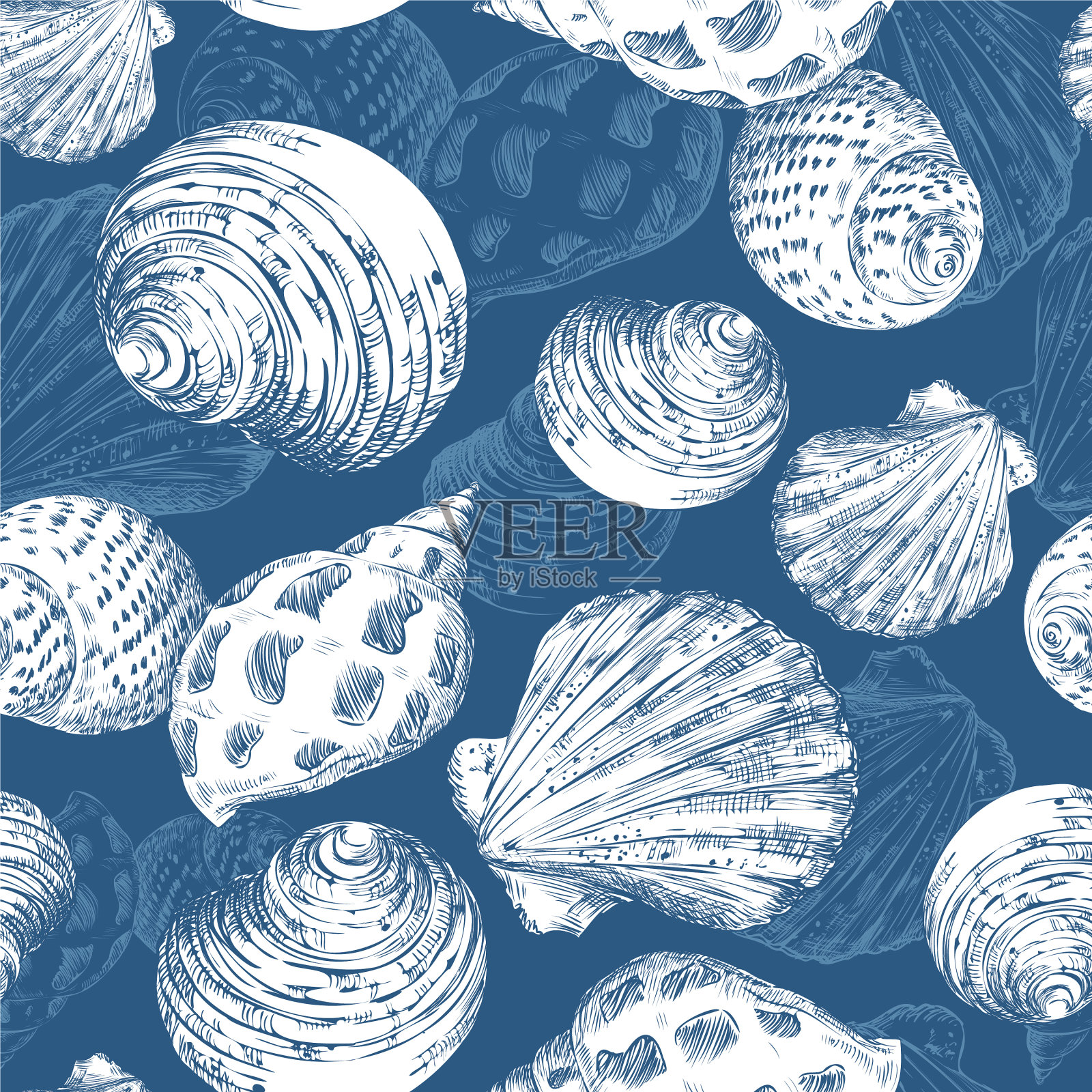 海军无缝图案手绘贝壳插画图片素材