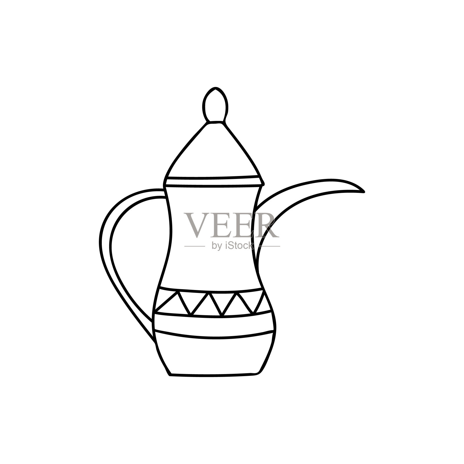 阿拉伯咖啡壶涂鸦插图矢量。阿拉伯咖啡壶手绘插图矢量。阿拉伯铜涂鸦插图矢量。插画图片素材