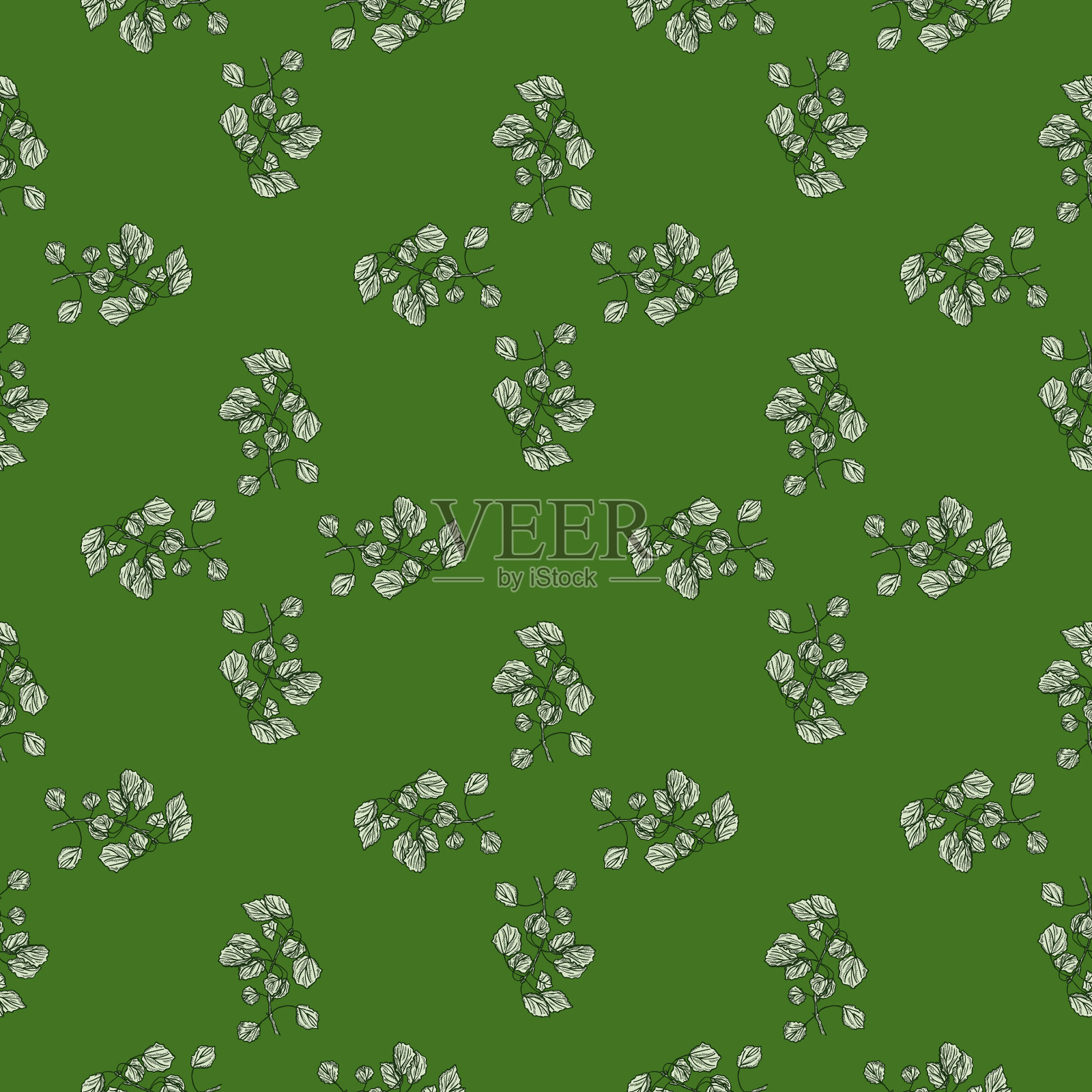 无缝图案镌刻的树枝vintage插画图片素材