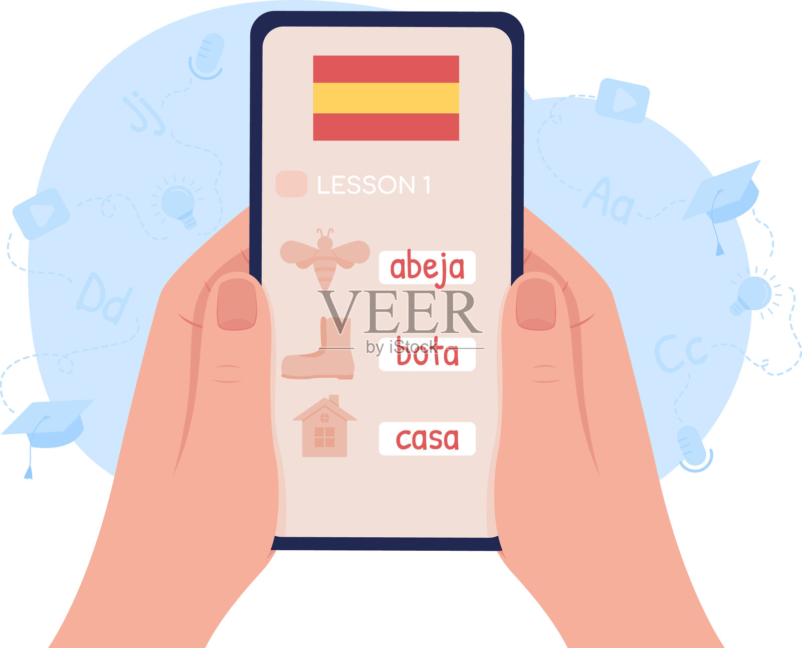 在线学习西班牙语2d孤立插画图片素材