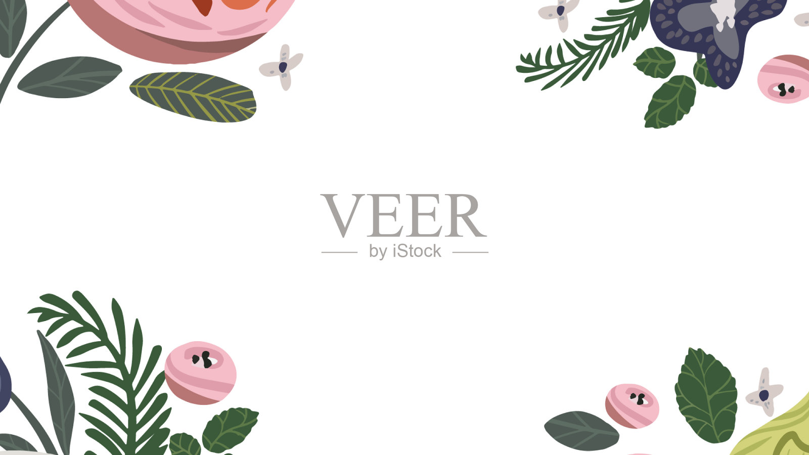 一套手绘花和树叶插画图片素材