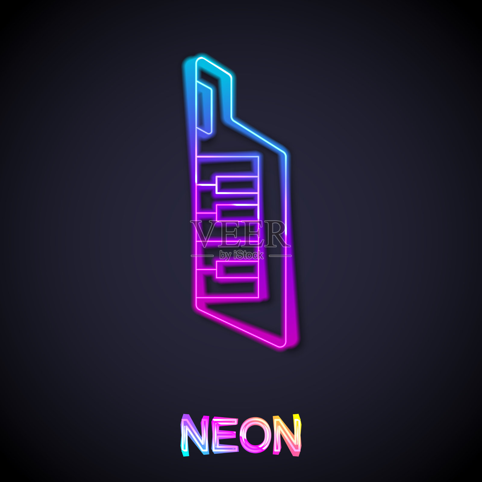 发光的霓虹灯线键图标孤立在黑色插画图片素材