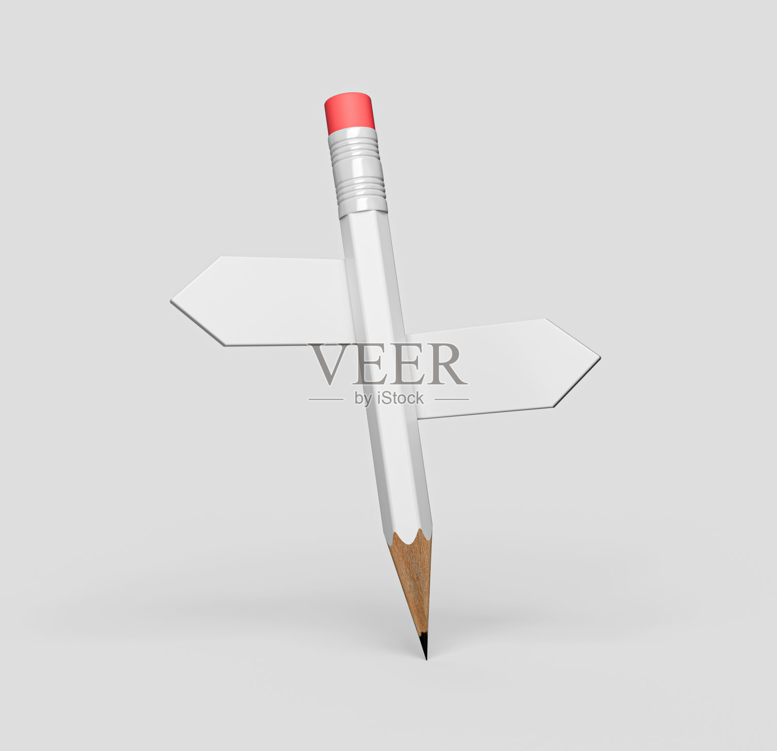 白色铅笔-方向指示器-秩序和混乱。选择正确的解决方案问题回到学校概念3d插图照片摄影图片