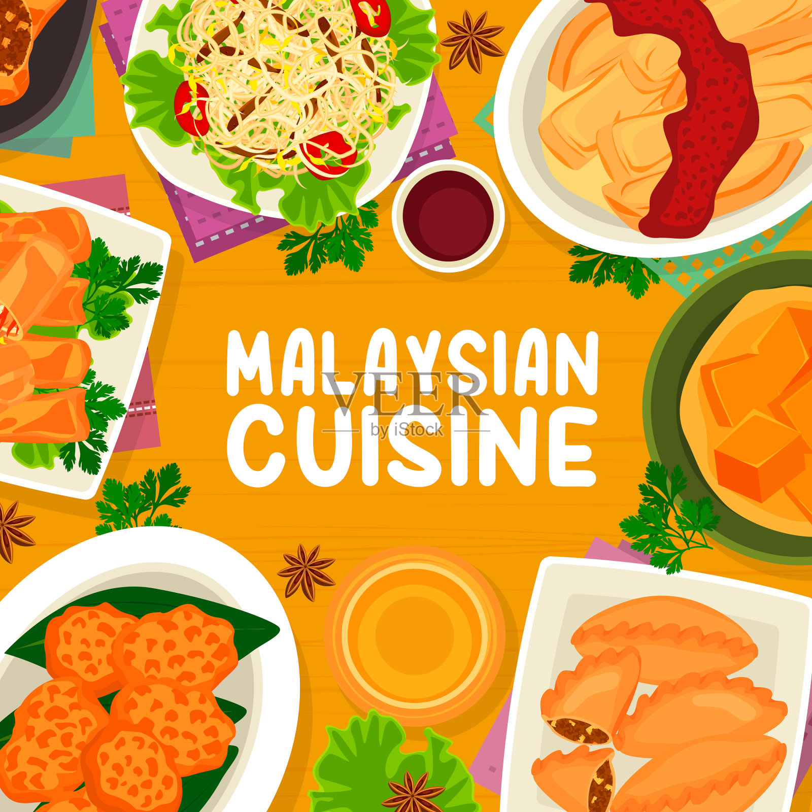 马来西亚菜菜单包括亚洲餐插画图片素材