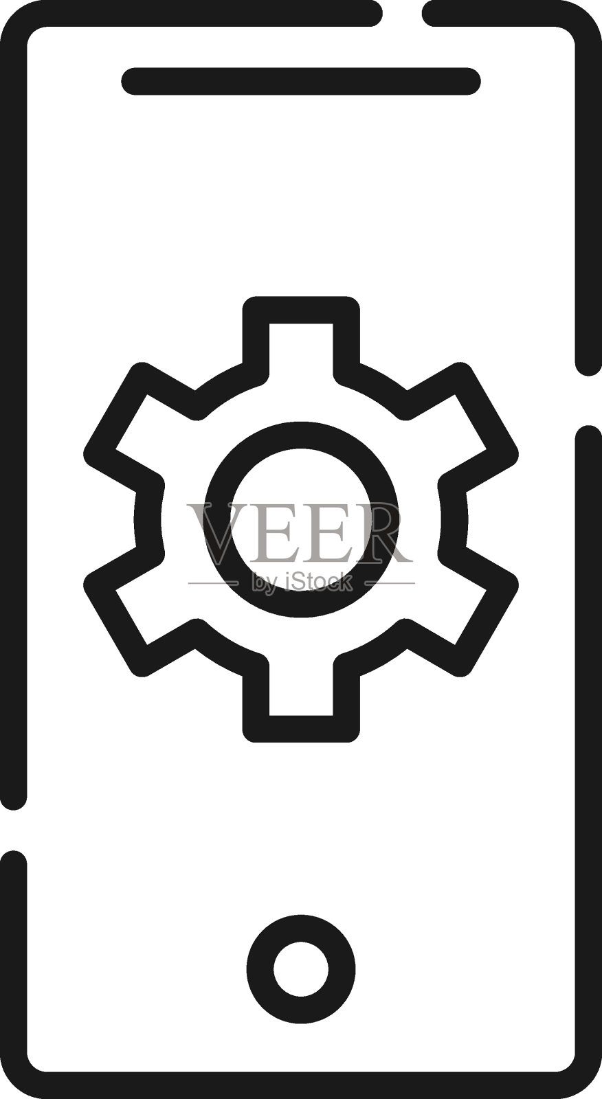 显示的电话。矢量线符号绘制在现代平面风格。完美的网站,商店,互联网页面。可编辑的中风。手机显示齿轮或齿轮的线条图标图标素材