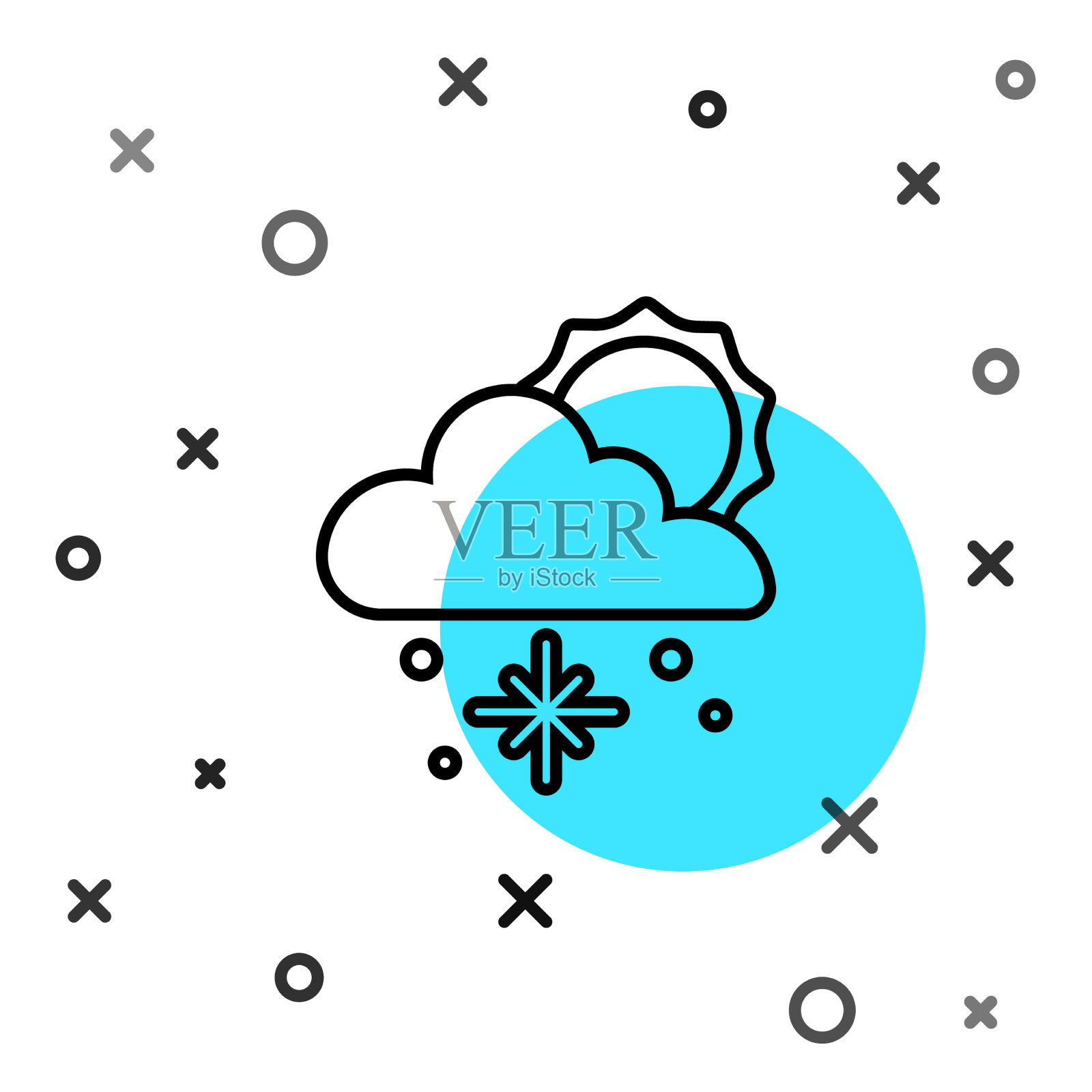 黑线云与雪和太阳的图标隔离插画图片素材