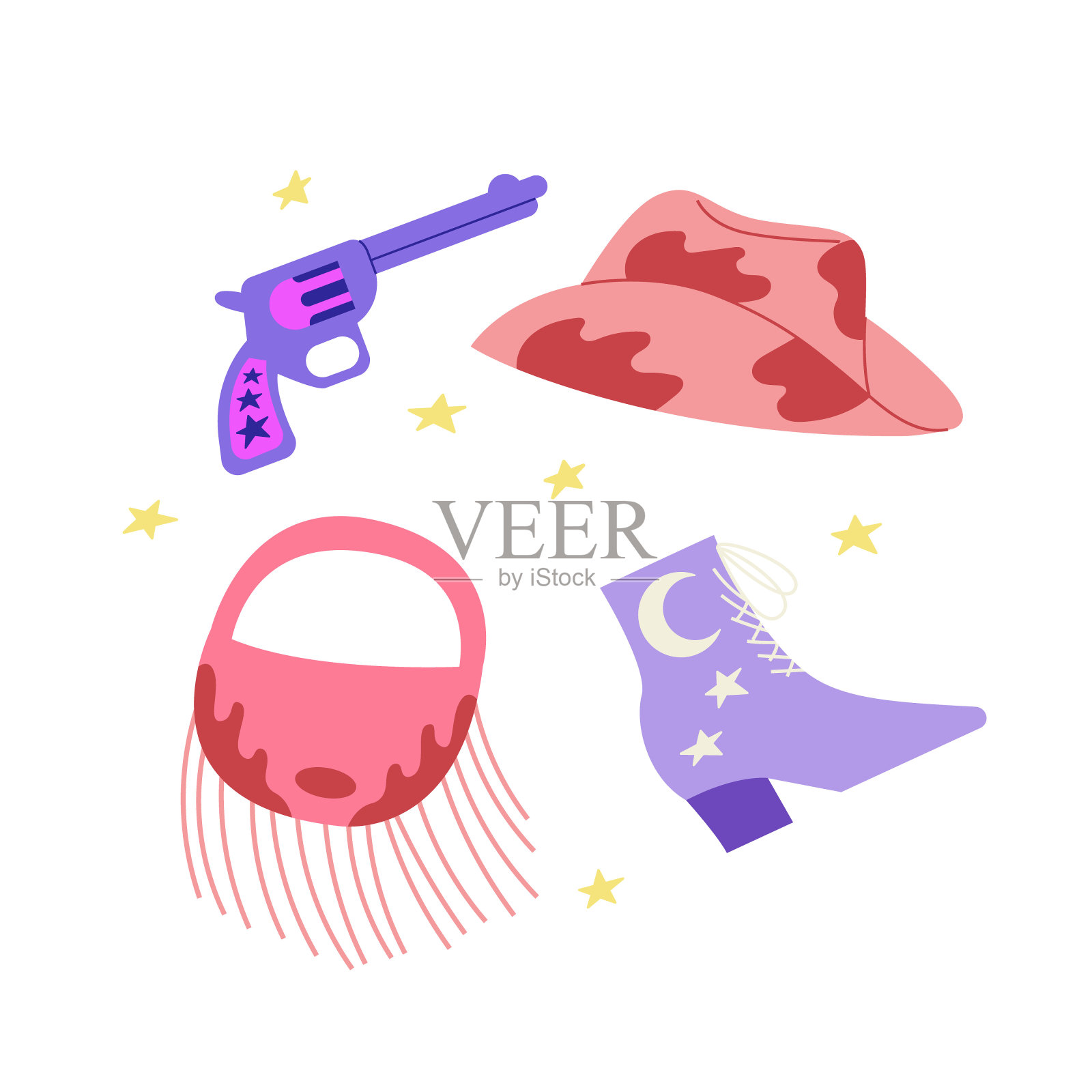 一套女牛仔的衣服和配件插画图片素材