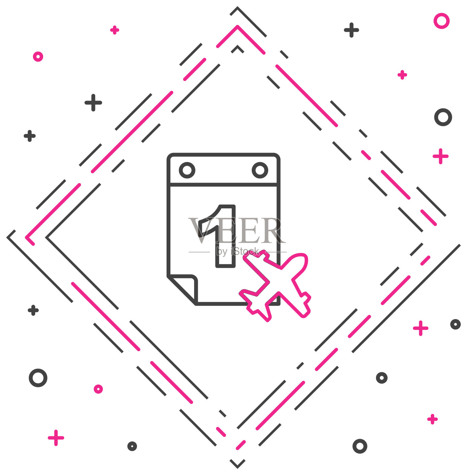 线路旅游计划日历和飞机图标图标素材