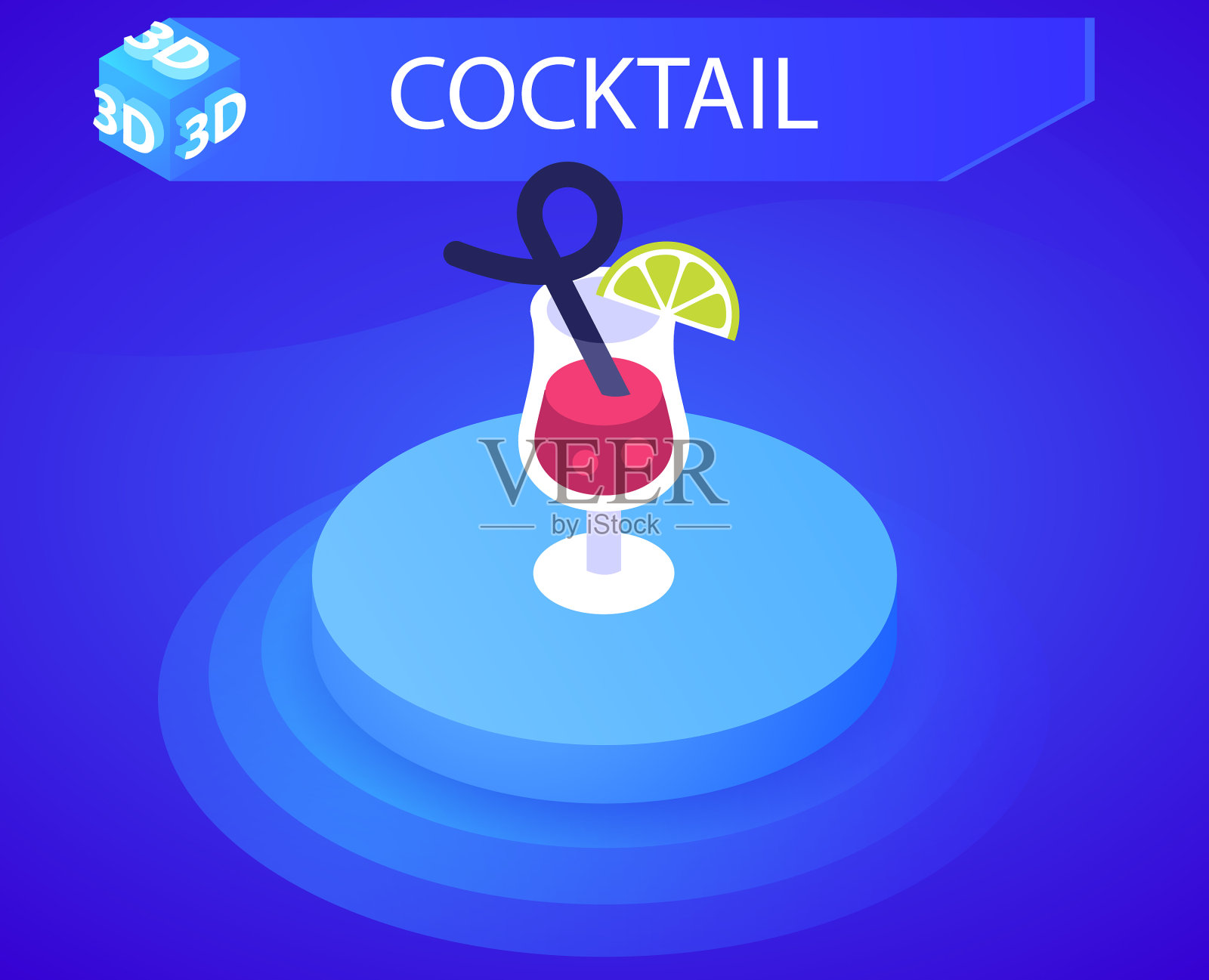 鸡尾酒等距设计图标网页3d彩色插画图片素材