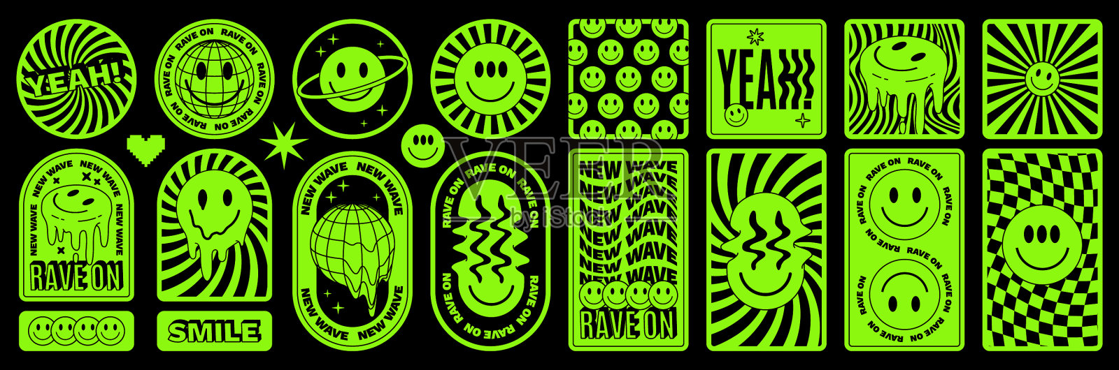 狂欢迷幻酸贴纸集迷幻图标素材