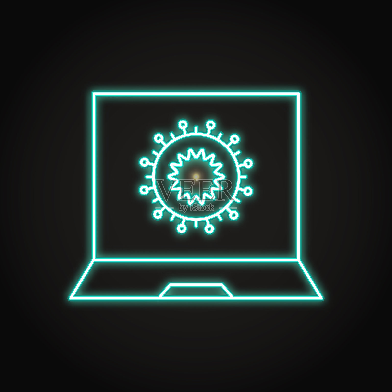 电脑显示器带有病毒符号霓虹灯图标插画图片素材