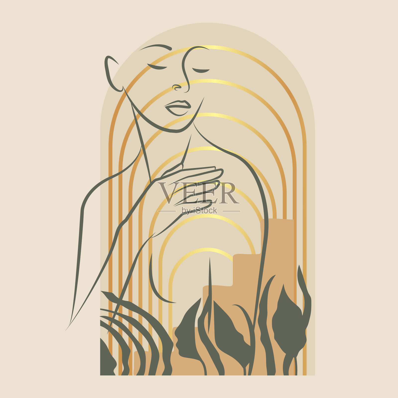 现代美学条纹和女人插画图片素材
