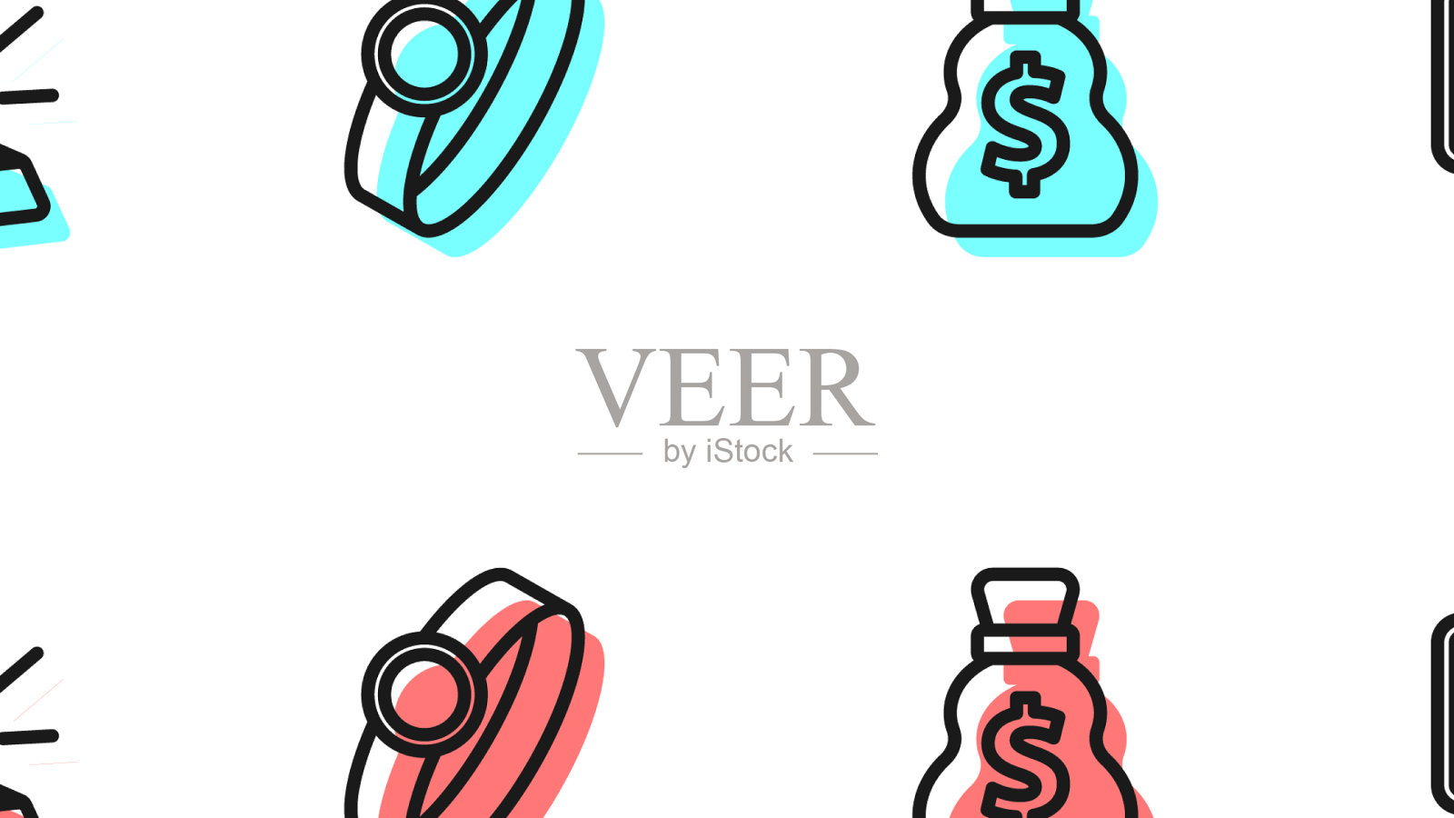 设线旧钱袋金条戒指和保险箱插画图片素材