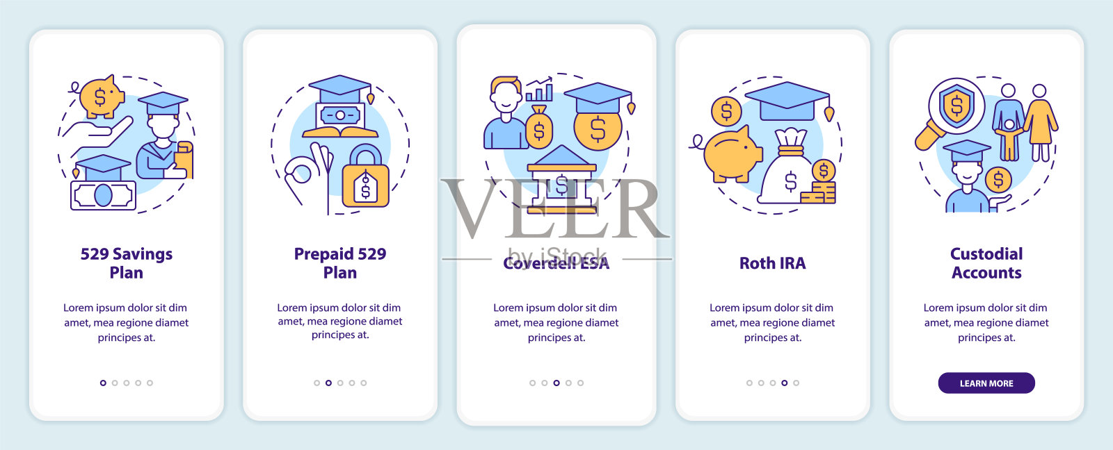 在手机应用程序屏幕上的大学储蓄账户类型插画图片素材