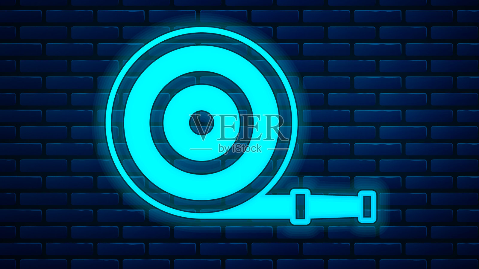 发光的霓虹灯消防软管卷轴图标孤立的砖插画图片素材