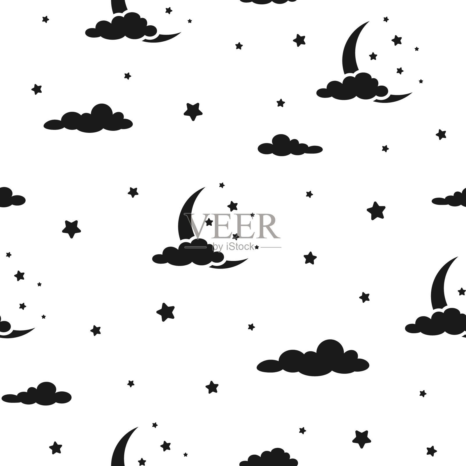 无缝卡通背景与新月插画图片素材