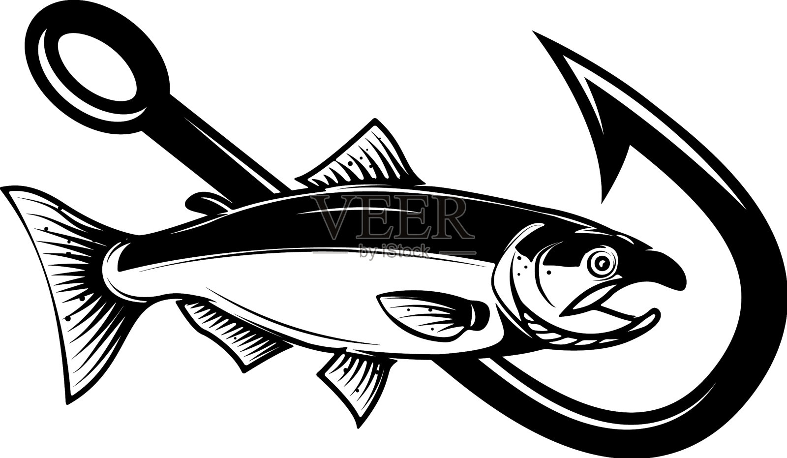 会徽设计元素为鲑鱼和鱼钩设计元素图片