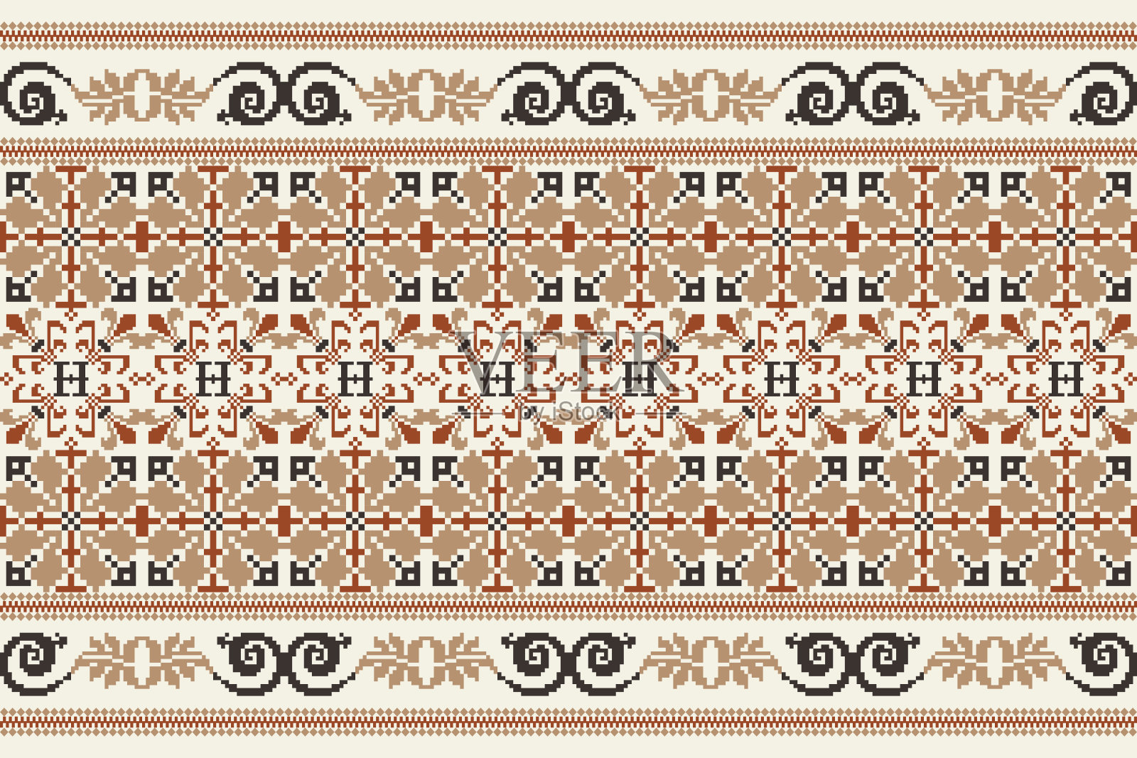 美丽的花十字缝无缝图案。插画图片素材