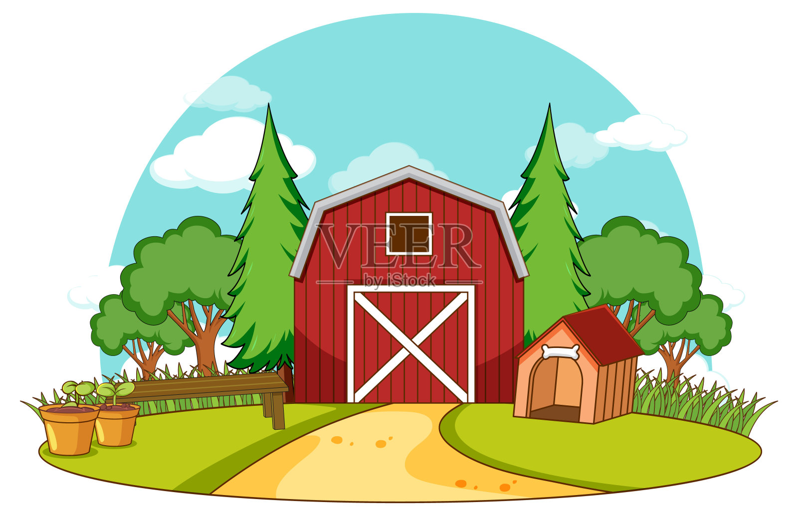 大自然背景中的一个简单的谷仓插画图片素材