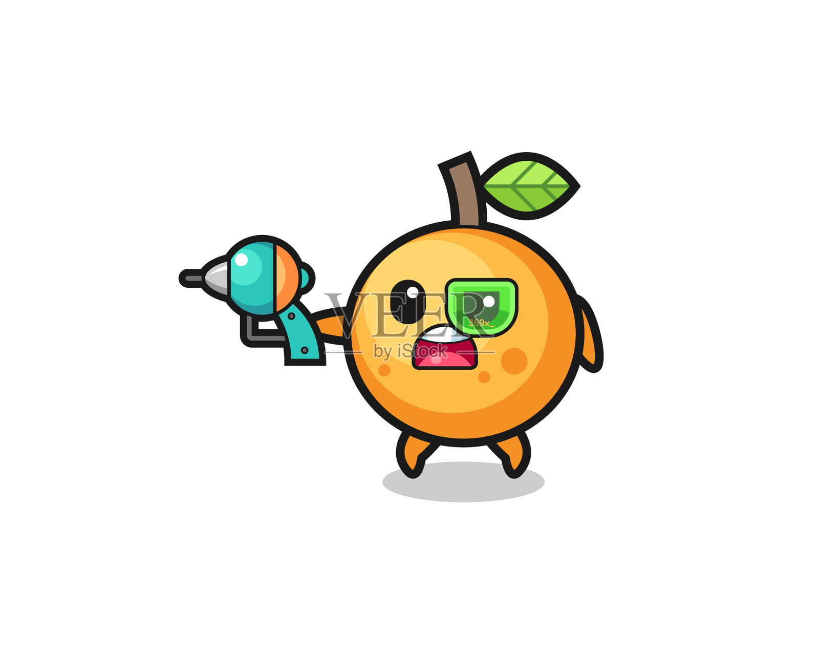 可爱的橙色水果拿着未来的枪设计元素图片