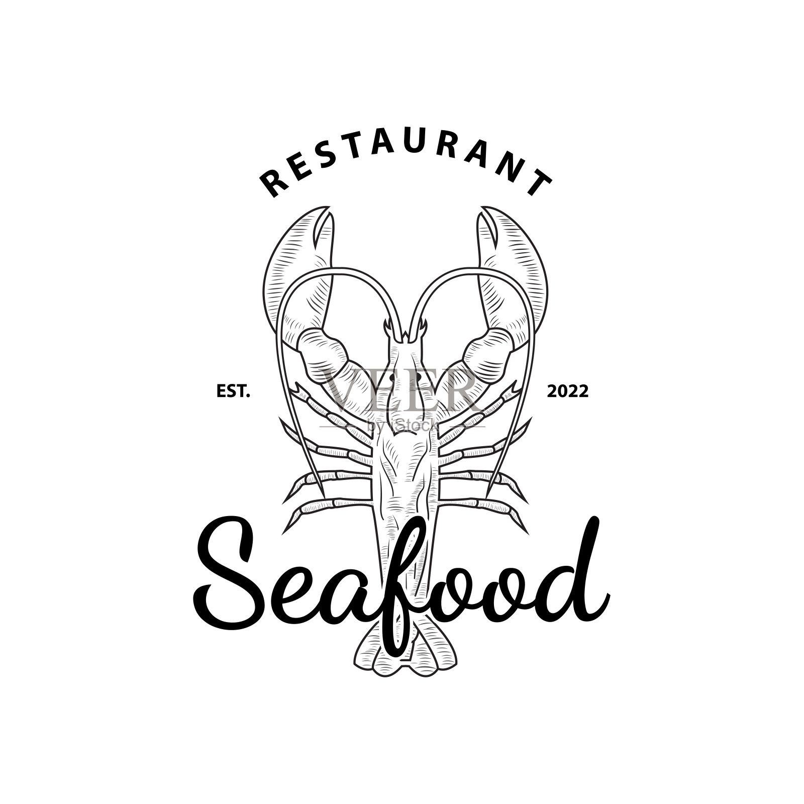 海鲜产品设计符号,餐厅符号,龙虾,复古设计模板插画图片素材