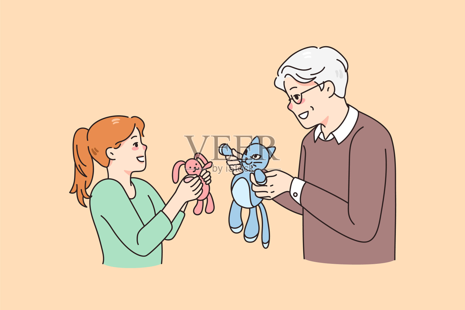 快乐的爷爷和小娃娃玩插画图片素材