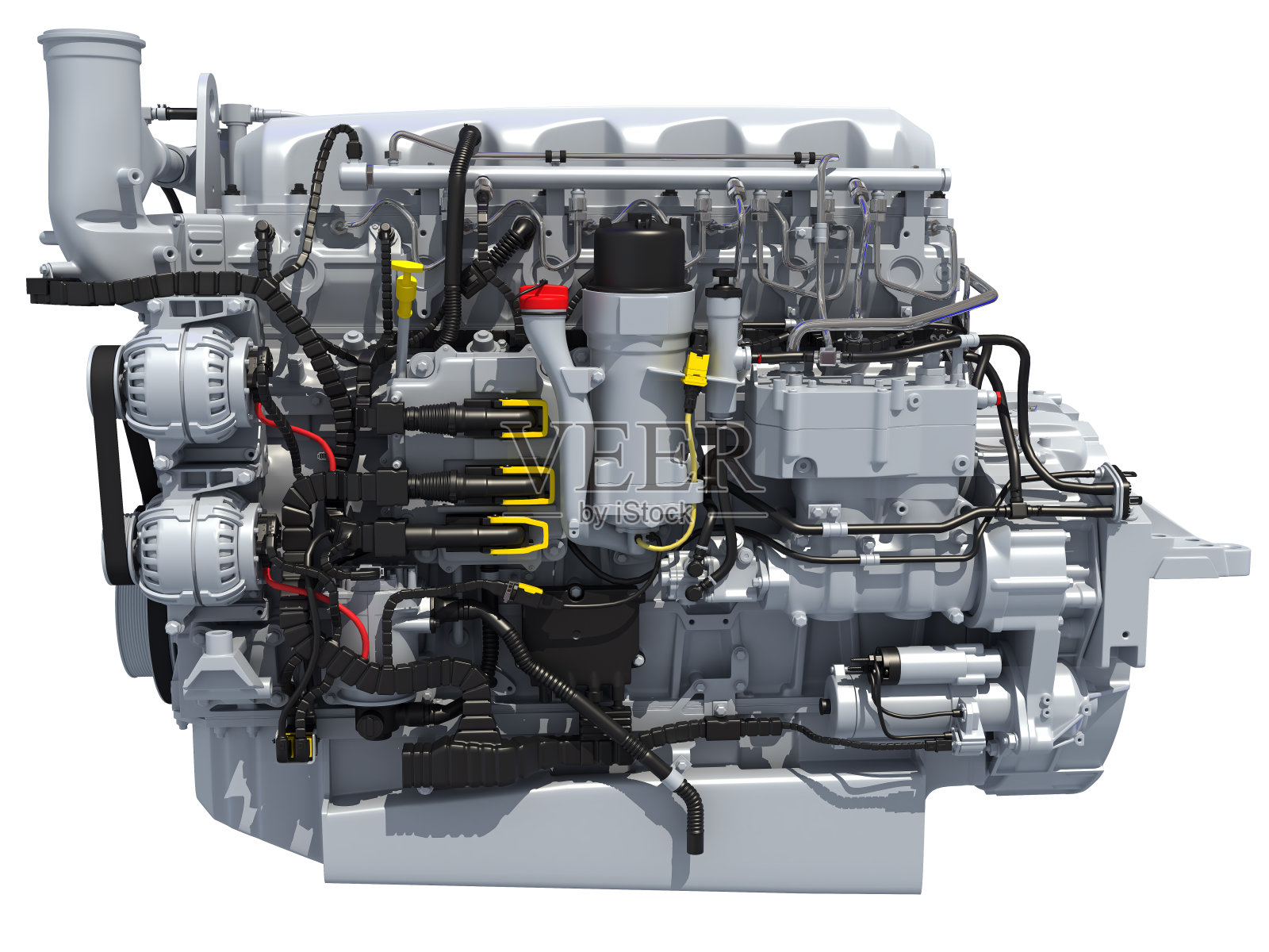 动力总成柴油发动机3D渲染在白色背景照片摄影图片
