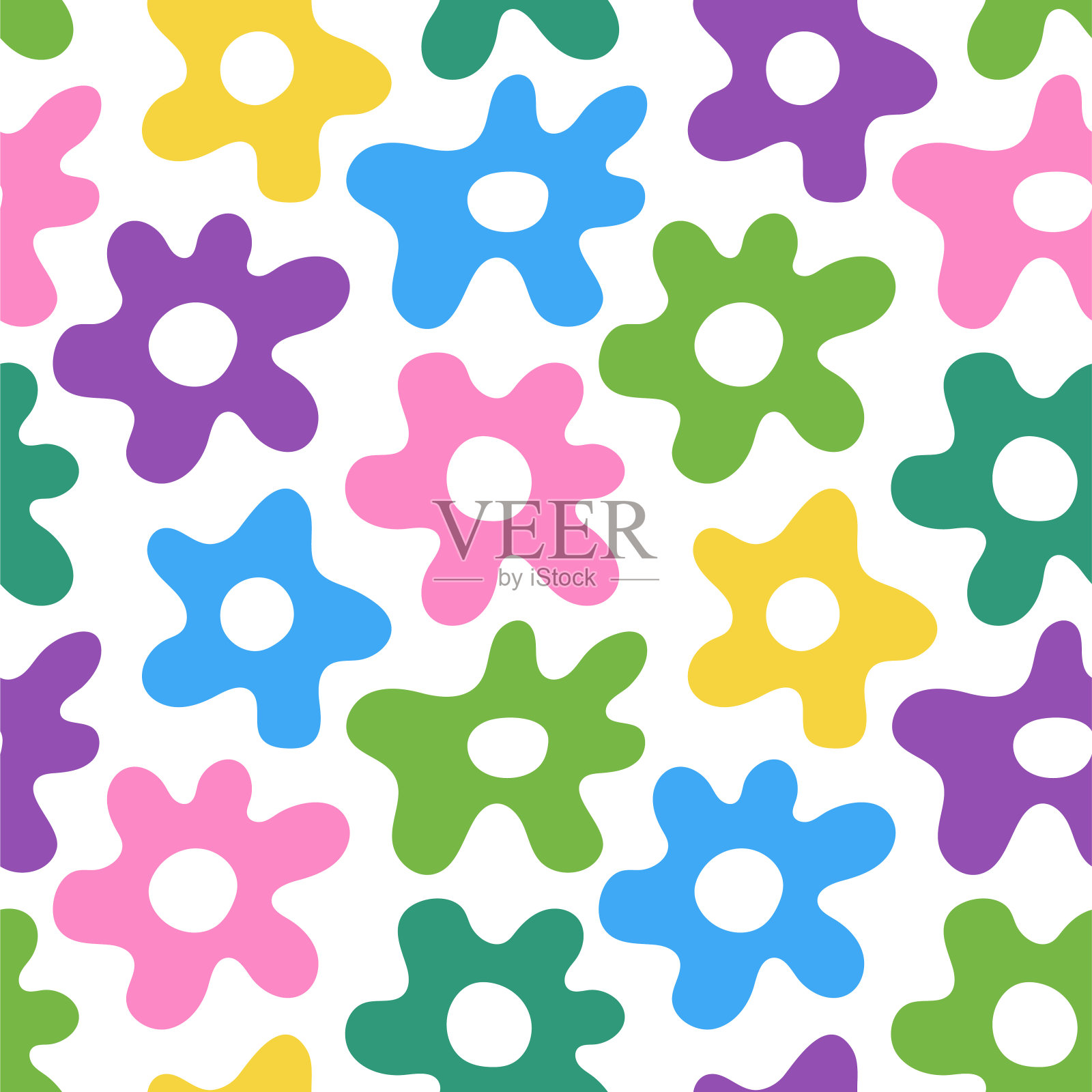 抽象花卉无缝图案。五彩缤纷的鲜花。矢量插图。简单的背景插画图片素材